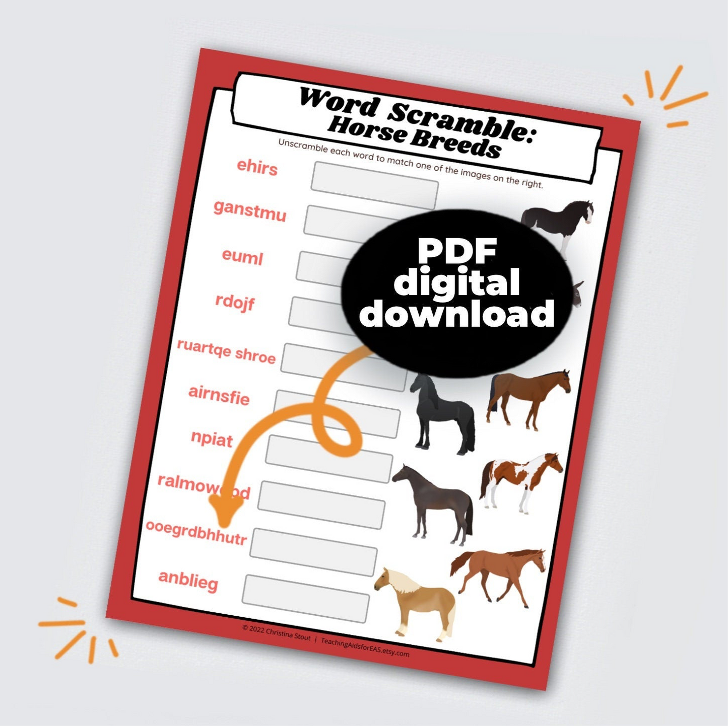 word scramble, horse breeds - PDF download