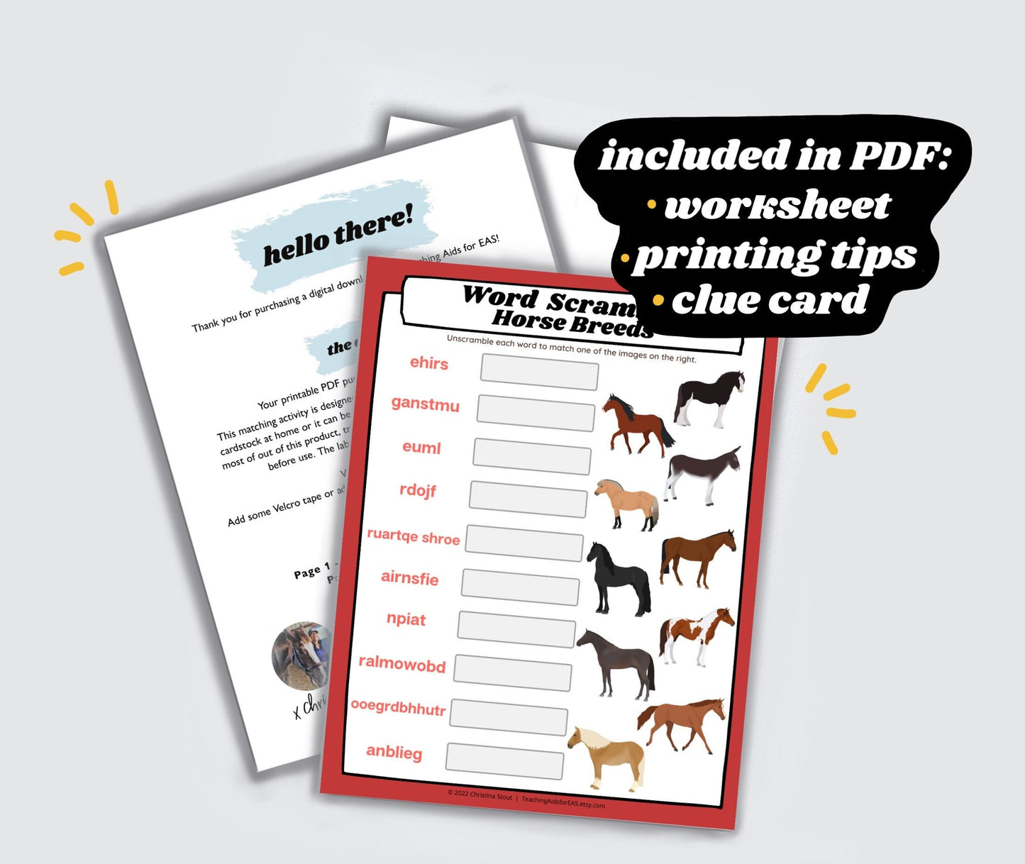 word scramble, horse breeds - PDF download - Teaching Aids for EAS