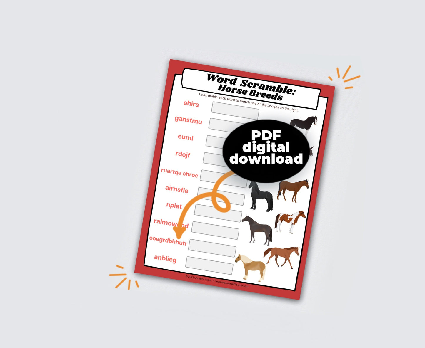 word scramble, horse breeds - PDF download - Teaching Aids for EAS