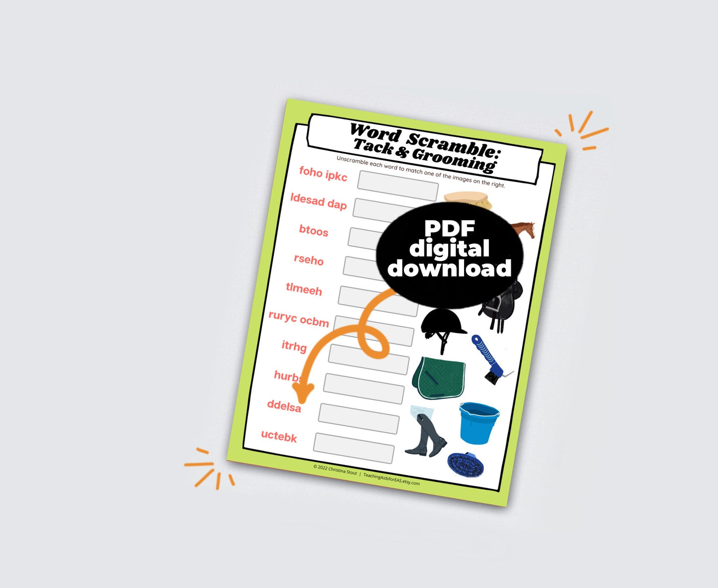 word scramble, grooming & tacking - PDF download - Teaching Aids for EAS