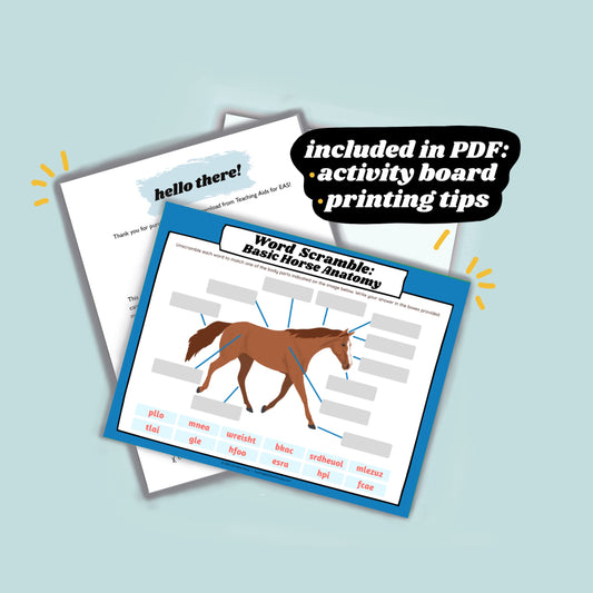 word scramble, horse anatomy basics - PDF download - Teaching Aids for EAS
